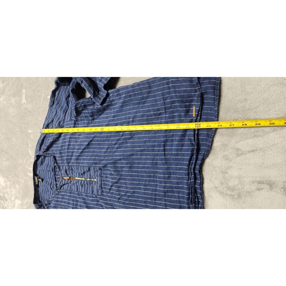Ellen Tracy Women's Size XL Blue Striped 100% Linen Zip Up Shirt - Picture 8 of 10